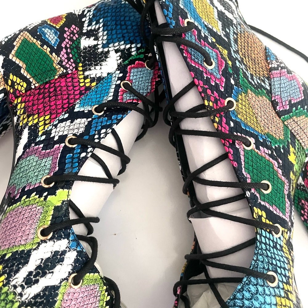 LILIANA Sage lace up chunky heel multicolor snake print heeled sandal size 10 - Picture 7 of 11